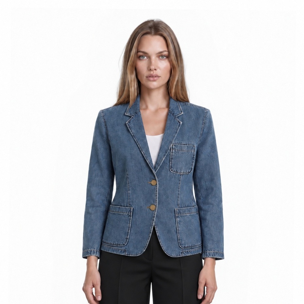 Lauren Ralph Lauren Denim Blue Jean Blazer Women's Size 12 100% Cotton Jacket